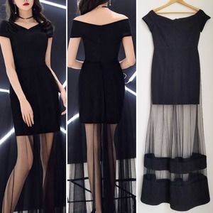 SPIRITO Tiered Mesh Off Shoulder Maxi Dress NWT
